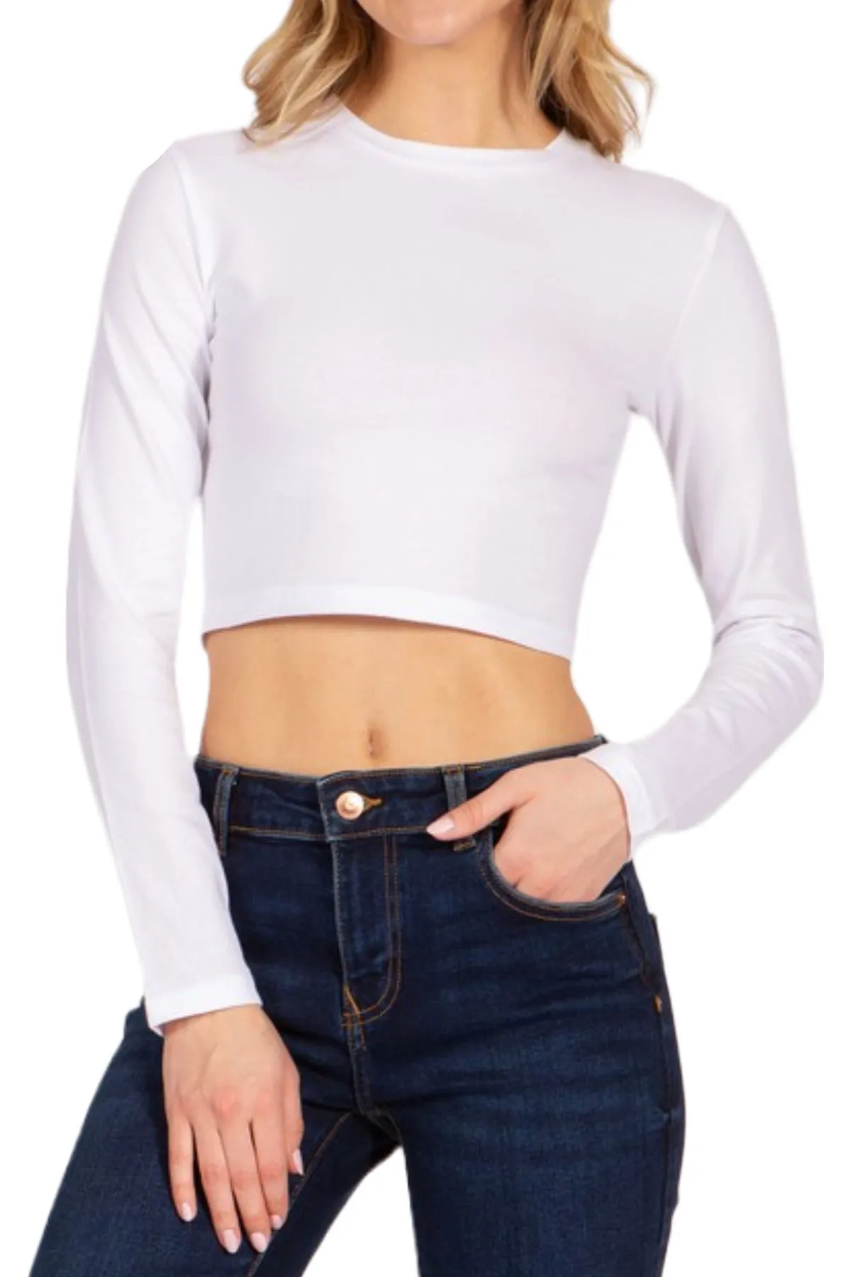 Women's Round Neck Long Sleeve Crop T-Shirt
