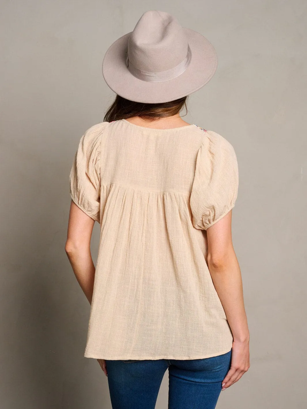WOMEN'S SHORT SLEEVE EMBROIDERY TUNIC BLOUSE TOP