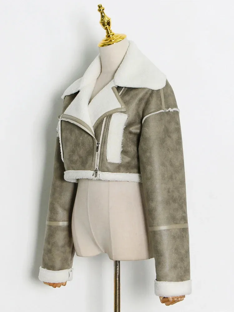 Women's Winter Streetwear Jacket – Short Zipper Coat with Turn-Down Collar
