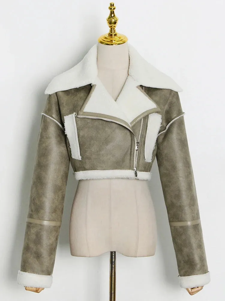 Women's Winter Streetwear Jacket – Short Zipper Coat with Turn-Down Collar