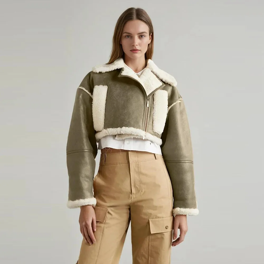 Women's Winter Streetwear Jacket – Short Zipper Coat with Turn-Down Collar