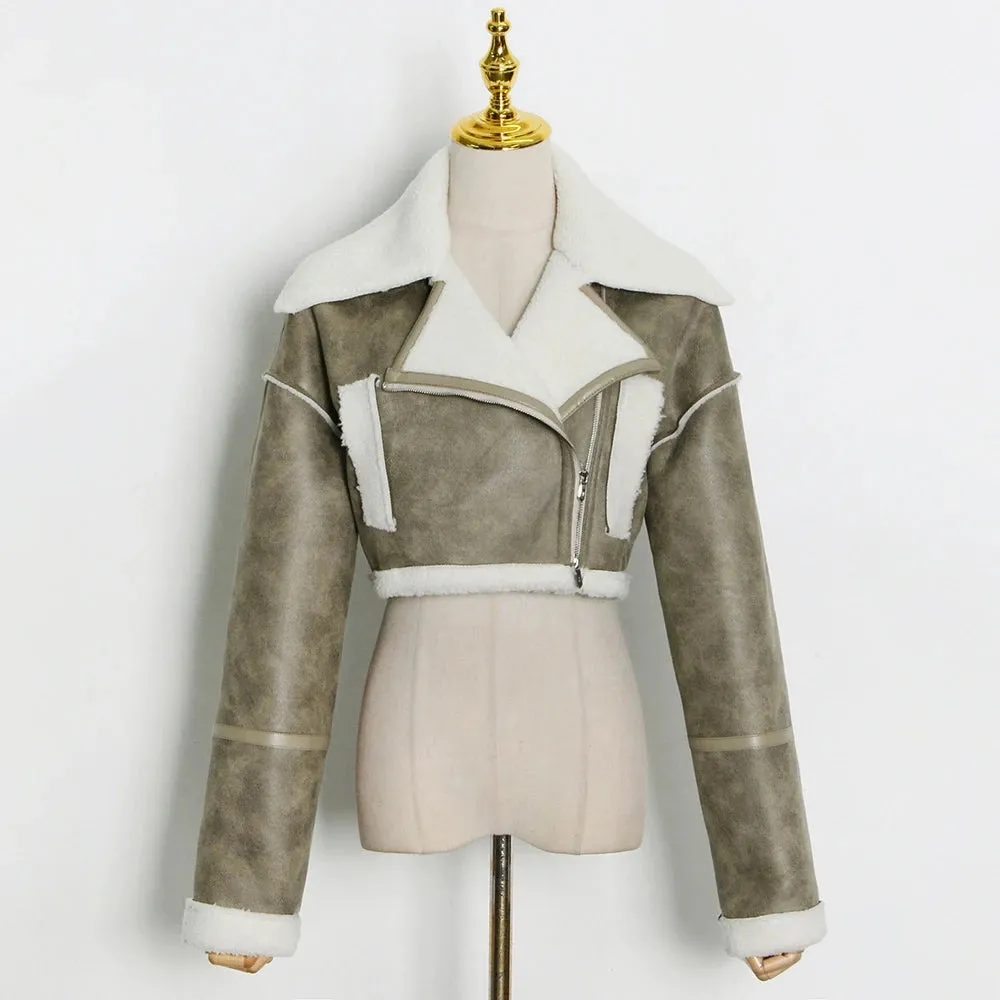 Women's Winter Streetwear Jacket – Short Zipper Coat with Turn-Down Collar