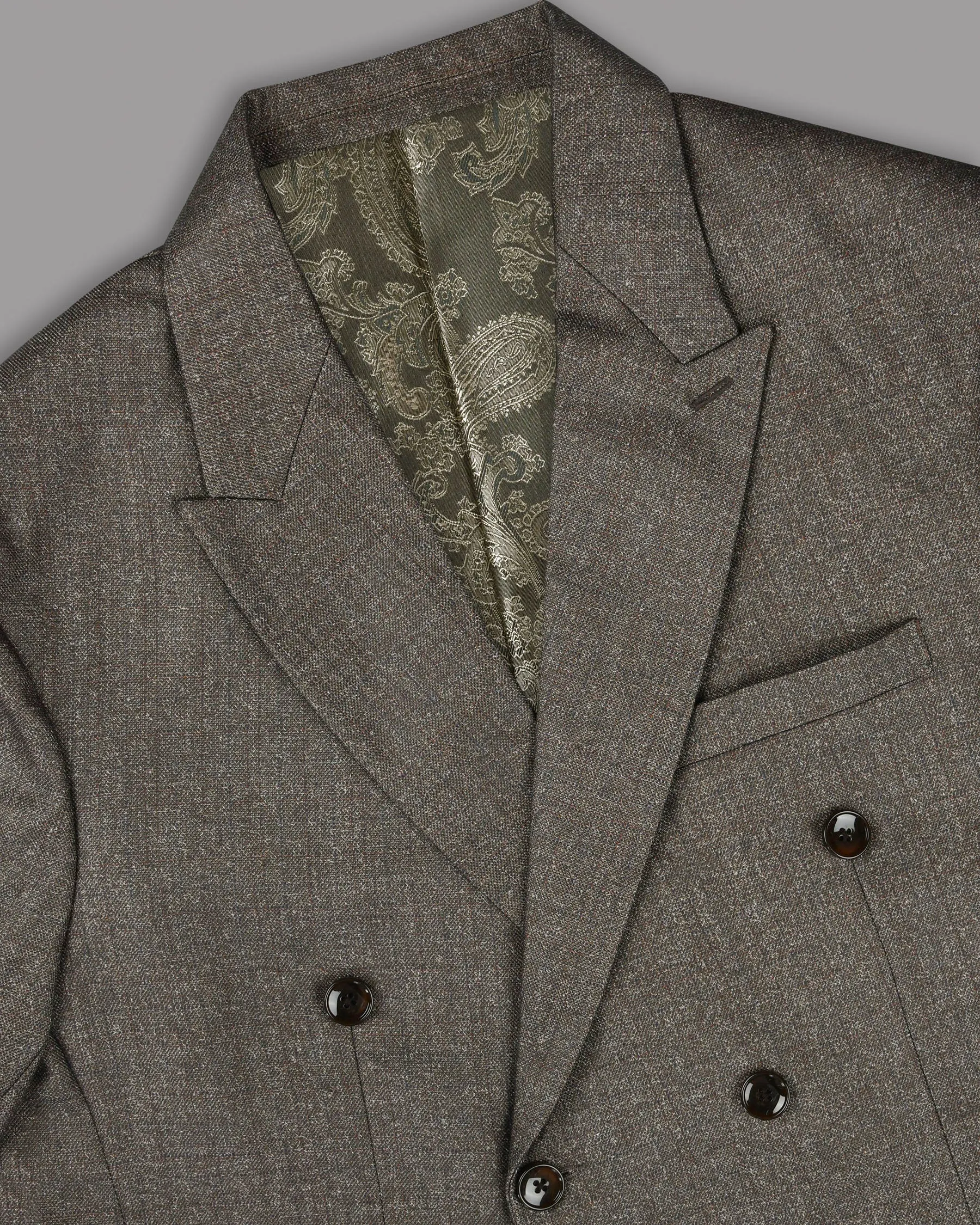 Wood brown with Subtle Navy Textured Wool Rich Double Breasted Tweed Blazer