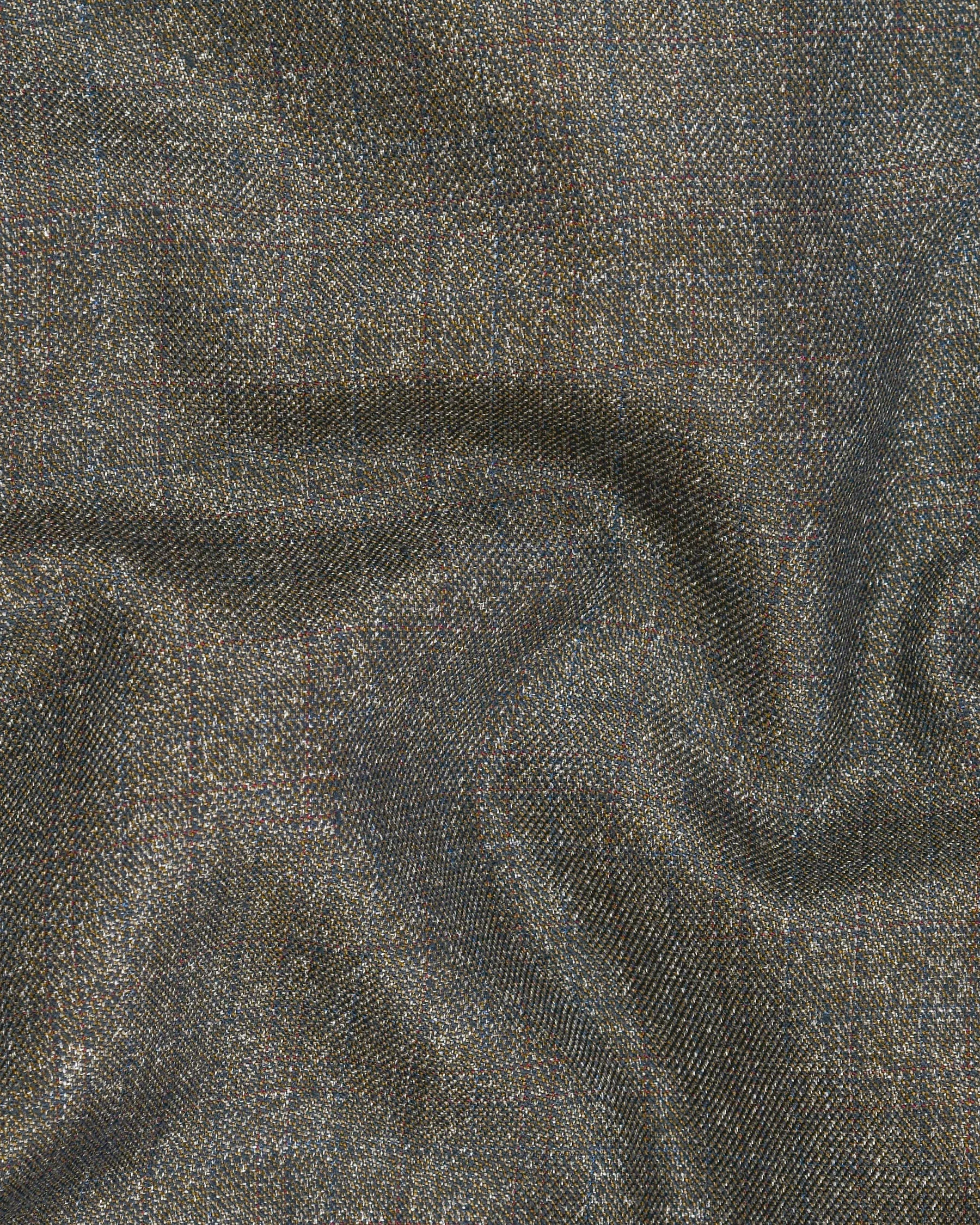 Wood brown with Subtle Navy Textured Wool Rich Double Breasted Tweed Blazer