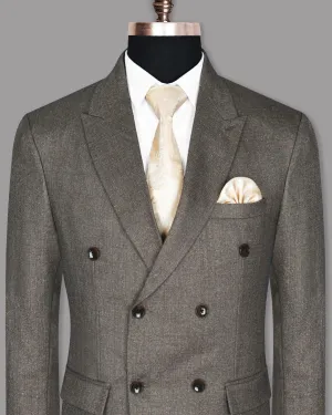 Wood brown with Subtle Navy Textured Wool Rich Double Breasted Tweed Blazer