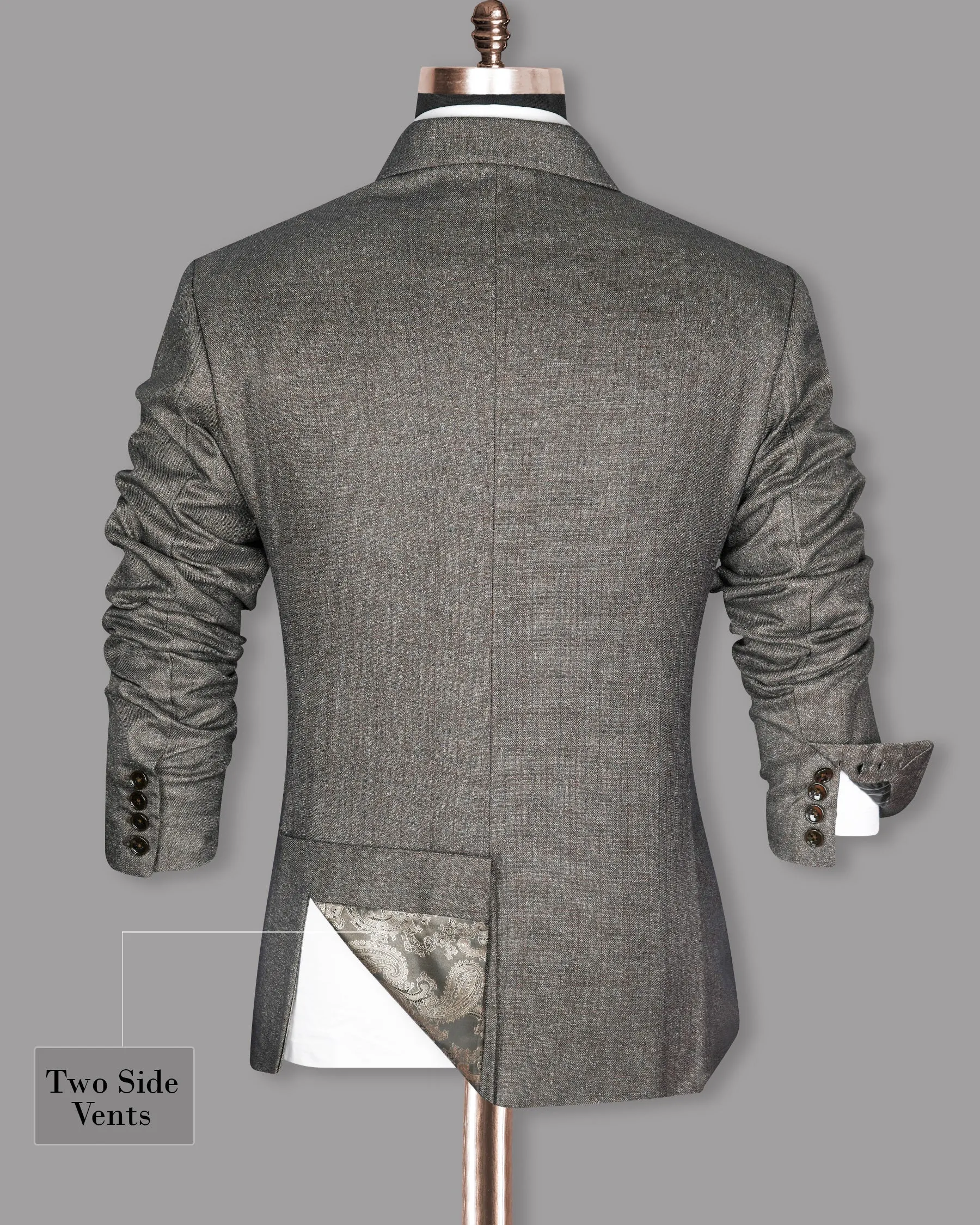 Wood brown with Subtle Navy Textured Wool Rich Double Breasted Tweed Blazer