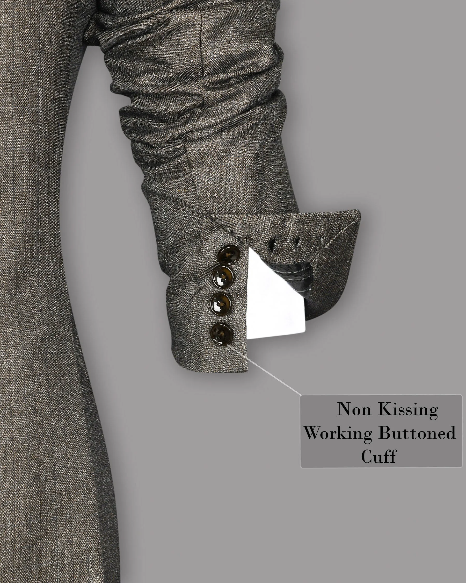 Wood brown with Subtle Navy Textured Wool Rich Double Breasted Tweed Blazer
