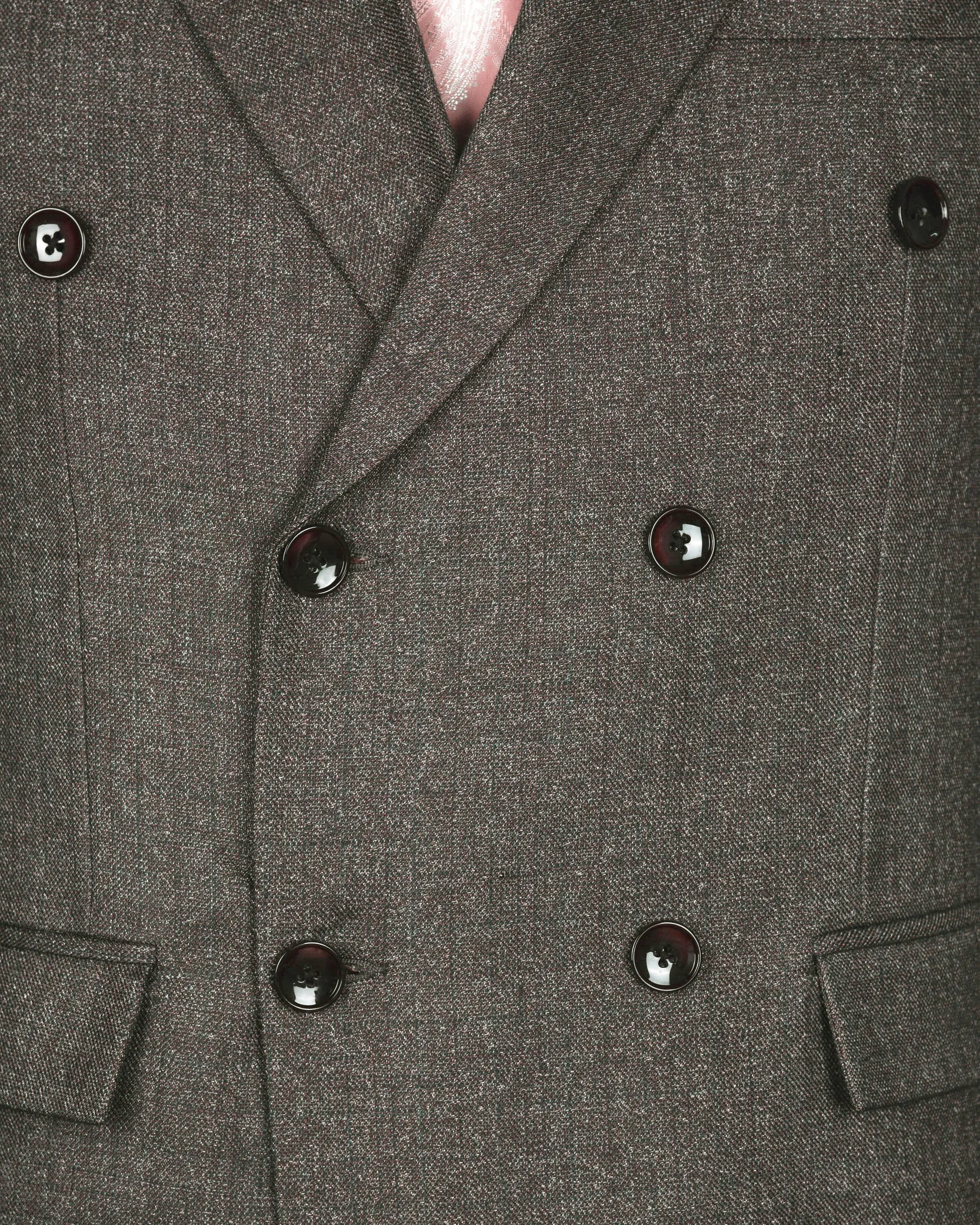 Wood brown with Subtle Navy Textured Wool Rich Double Breasted Tweed Blazer