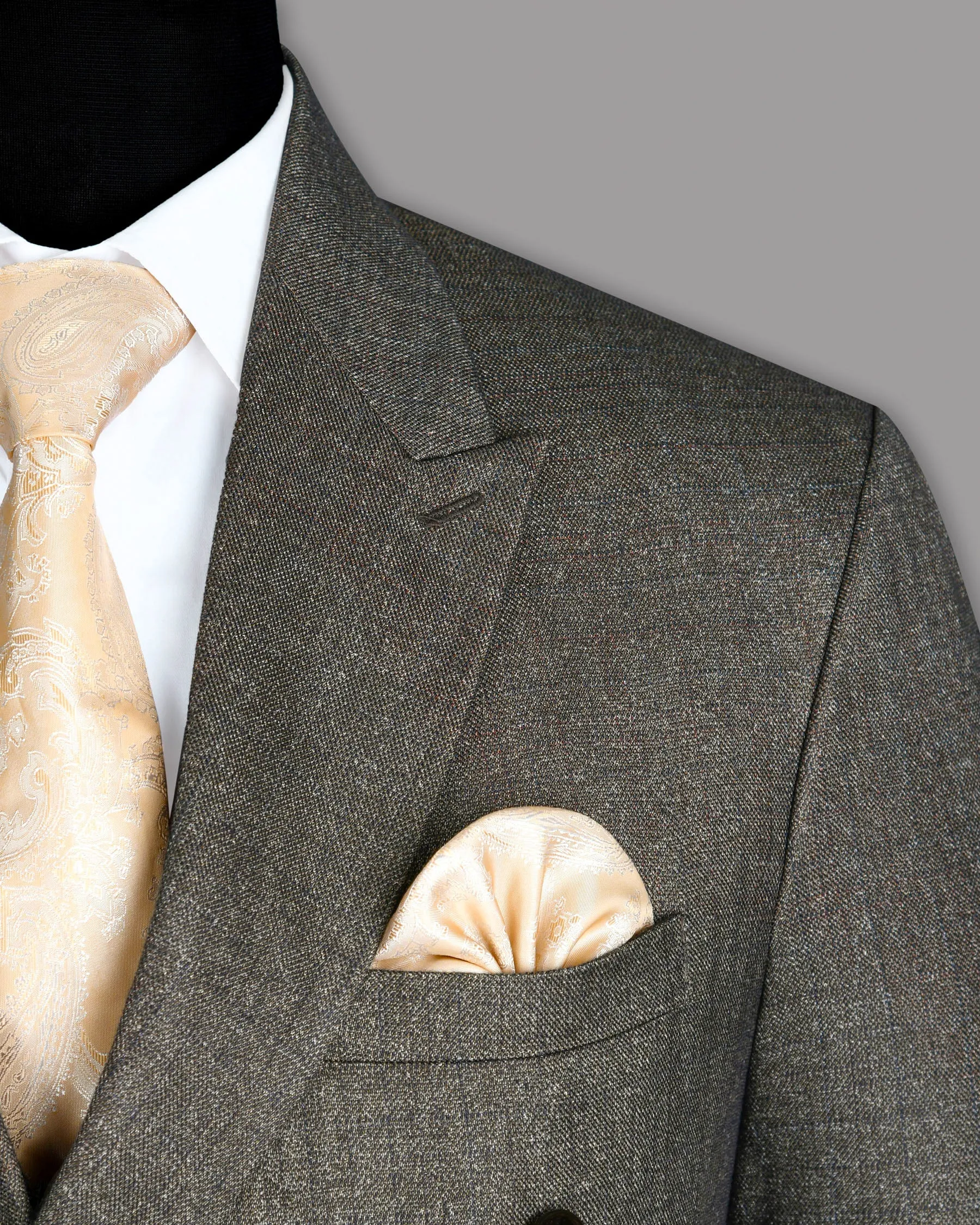 Wood brown with Subtle Navy Textured Wool Rich Double Breasted Tweed Blazer