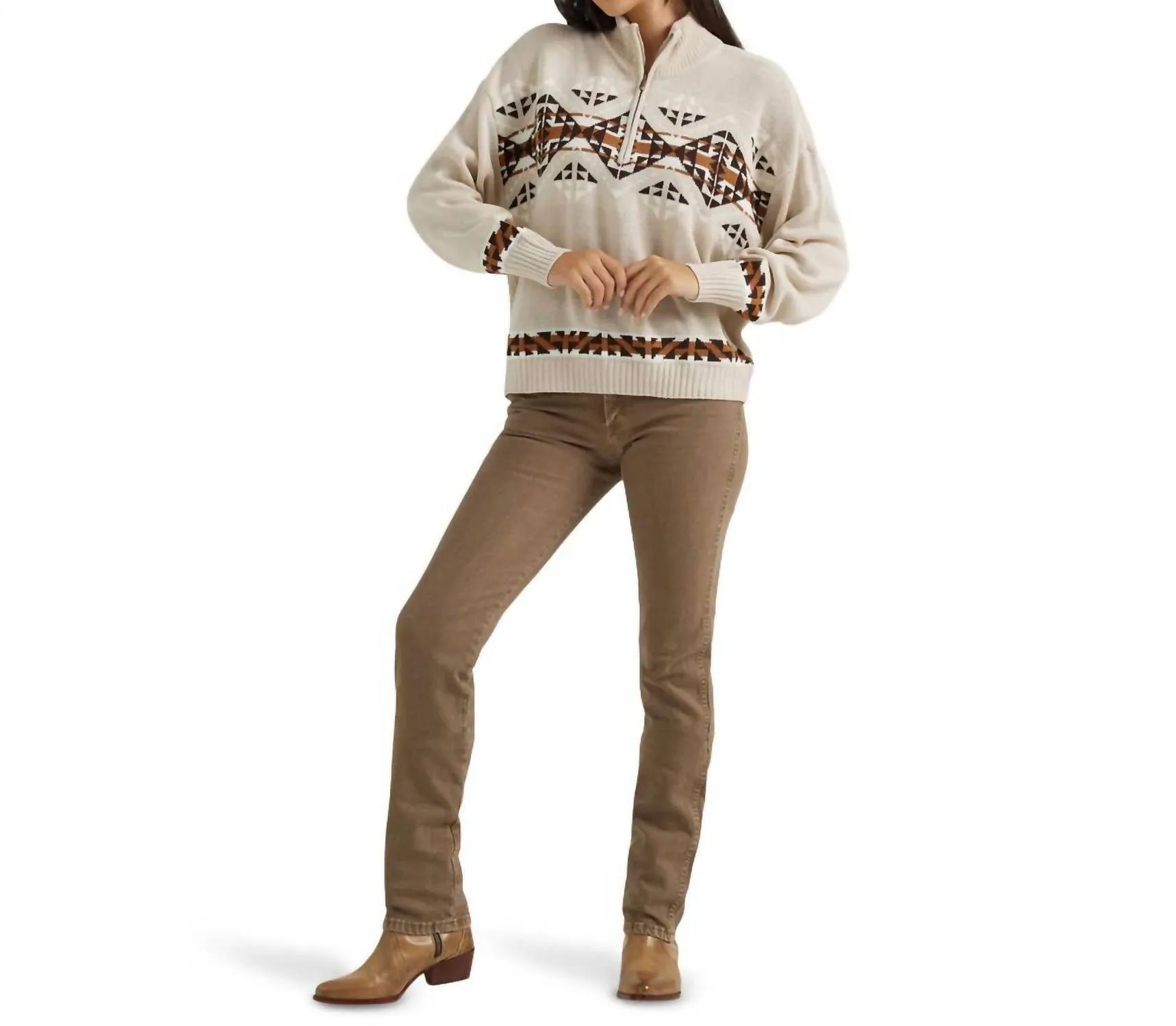 Wrangler - Retro Western Vintage Quarter Zip Relaxed Sweater