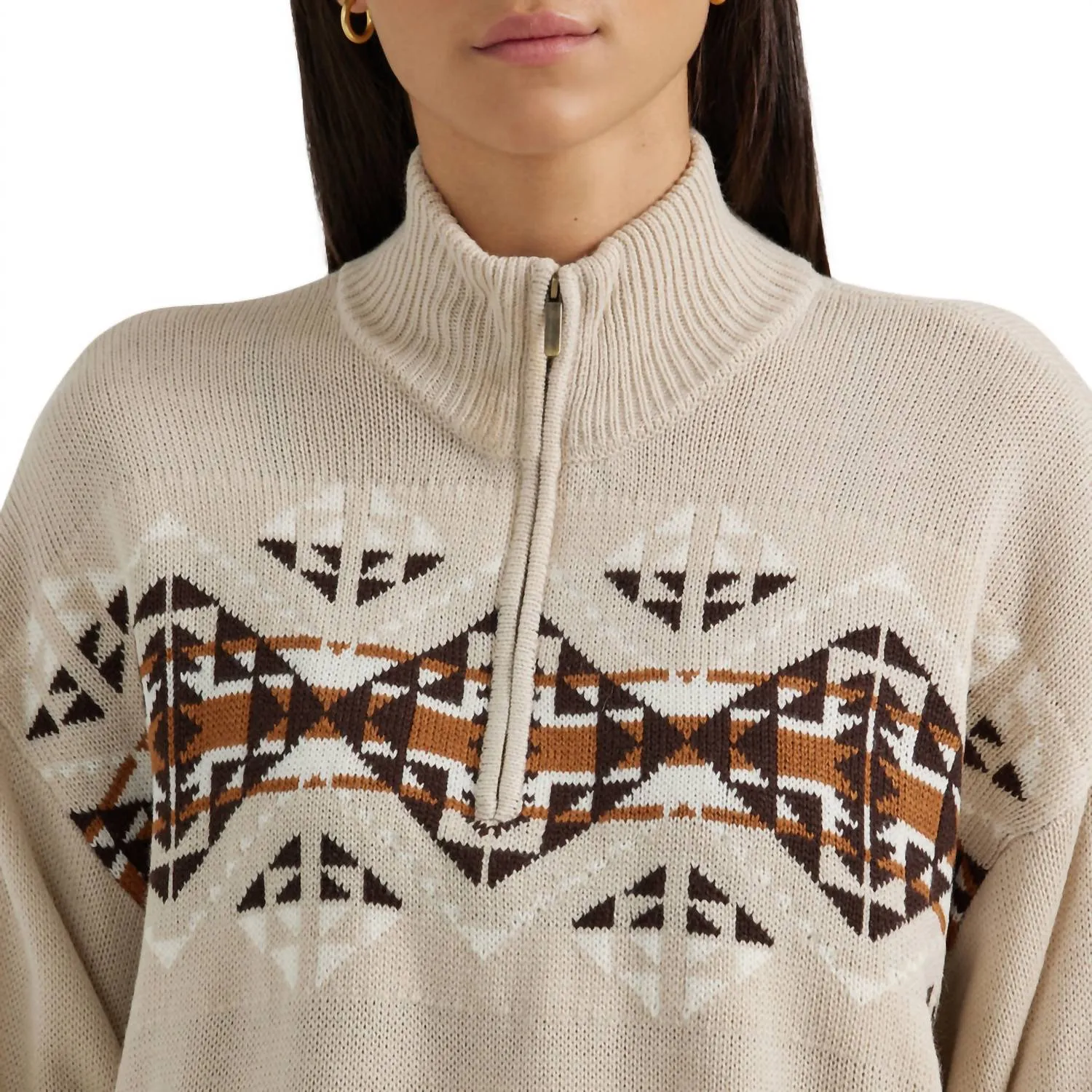 Wrangler - Retro Western Vintage Quarter Zip Relaxed Sweater