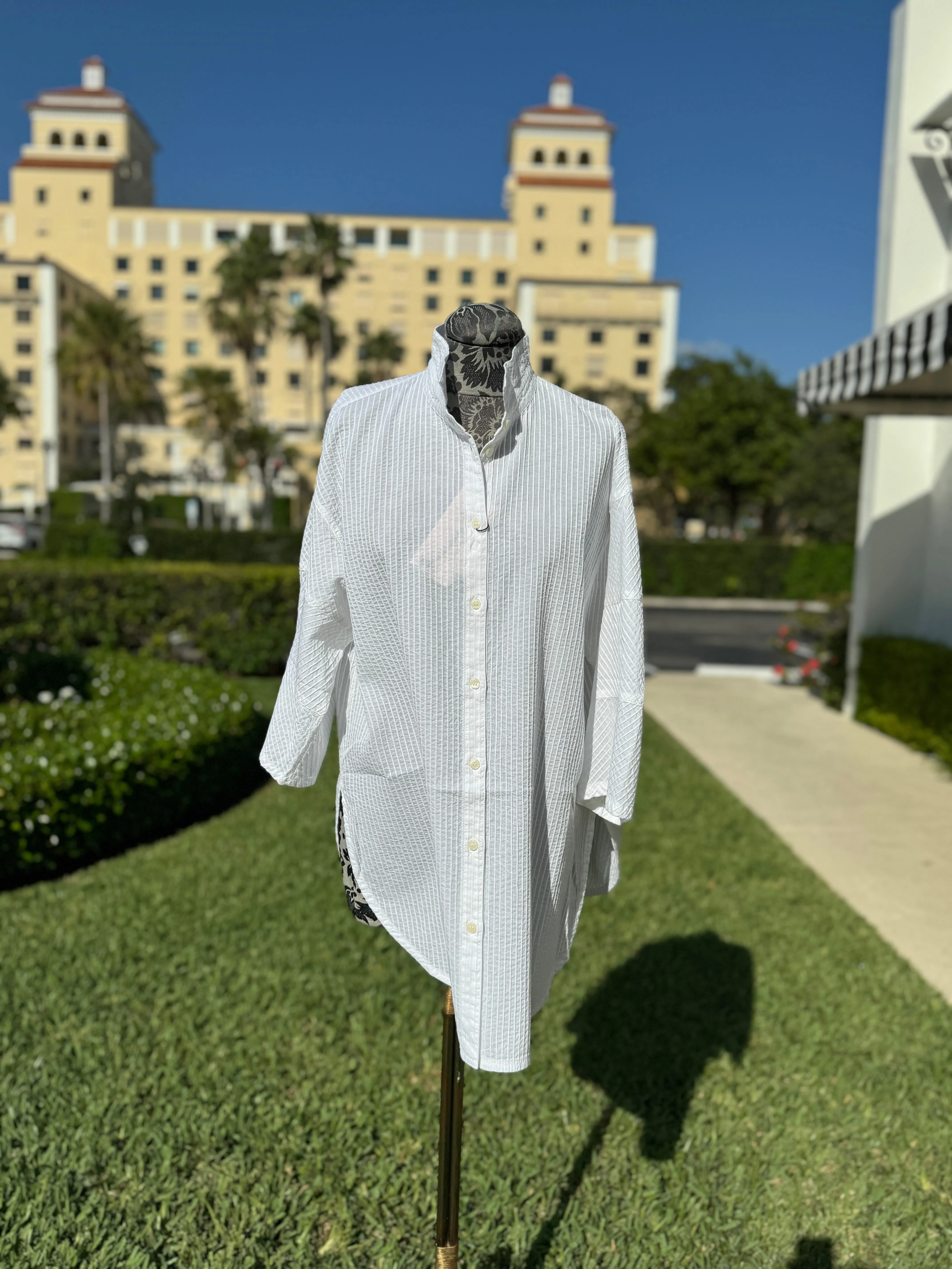 Yacco Maricard Cotton Pintuck Tunic with Rounded Hem Front