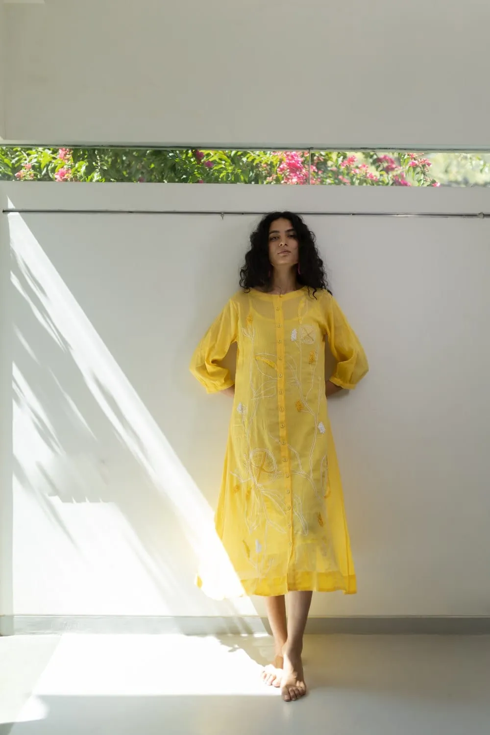 Yellow Crinkled Cotton Dress