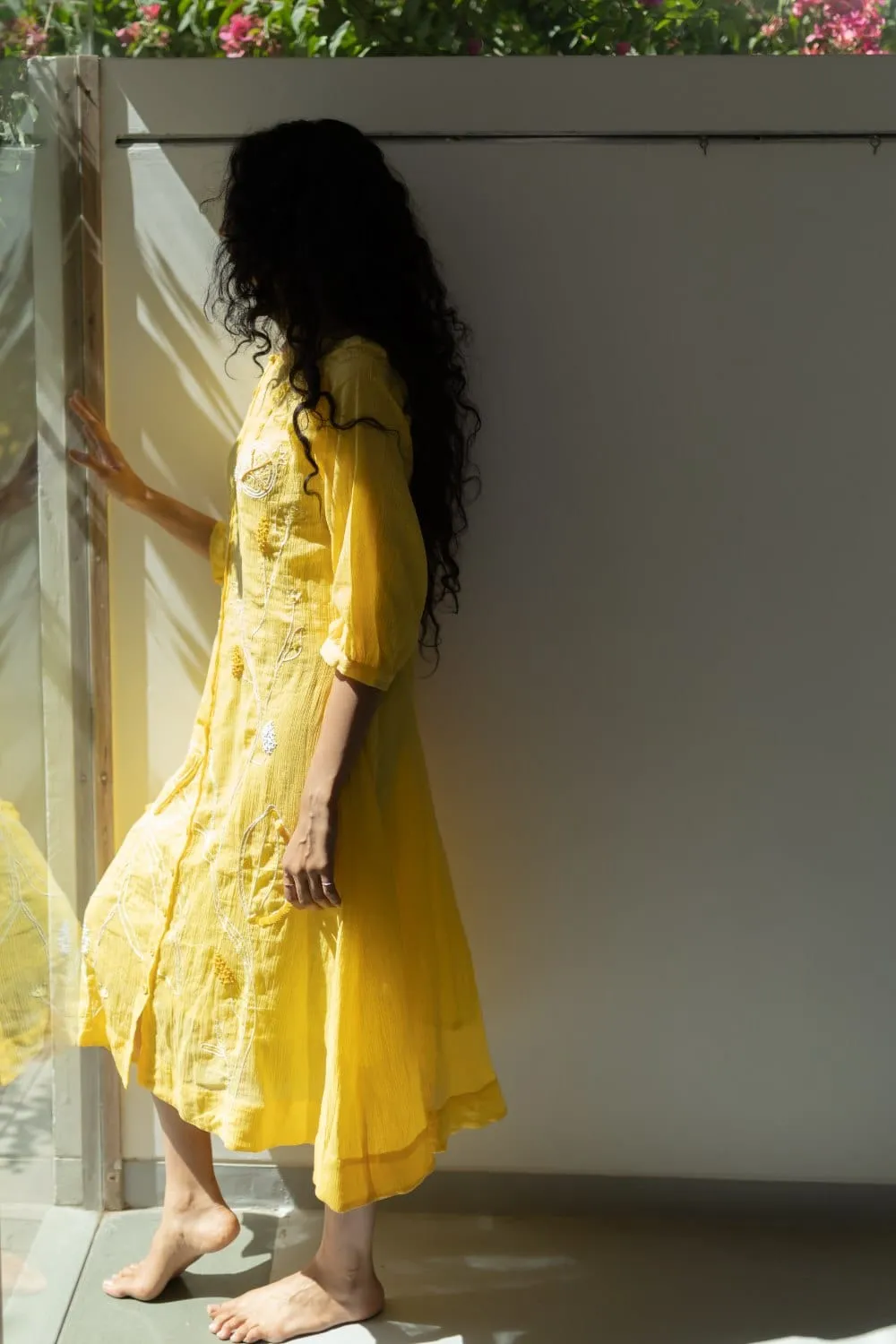 Yellow Crinkled Cotton Dress