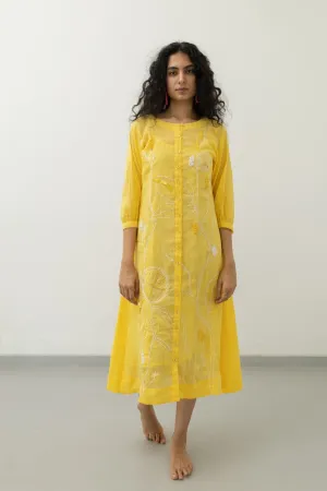 Yellow Crinkled Cotton Dress