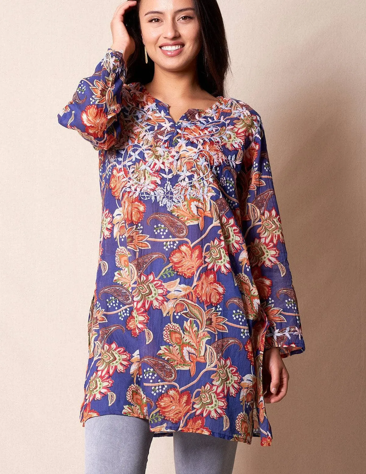 Zarah Cotton Tunic -  Indigo Garden