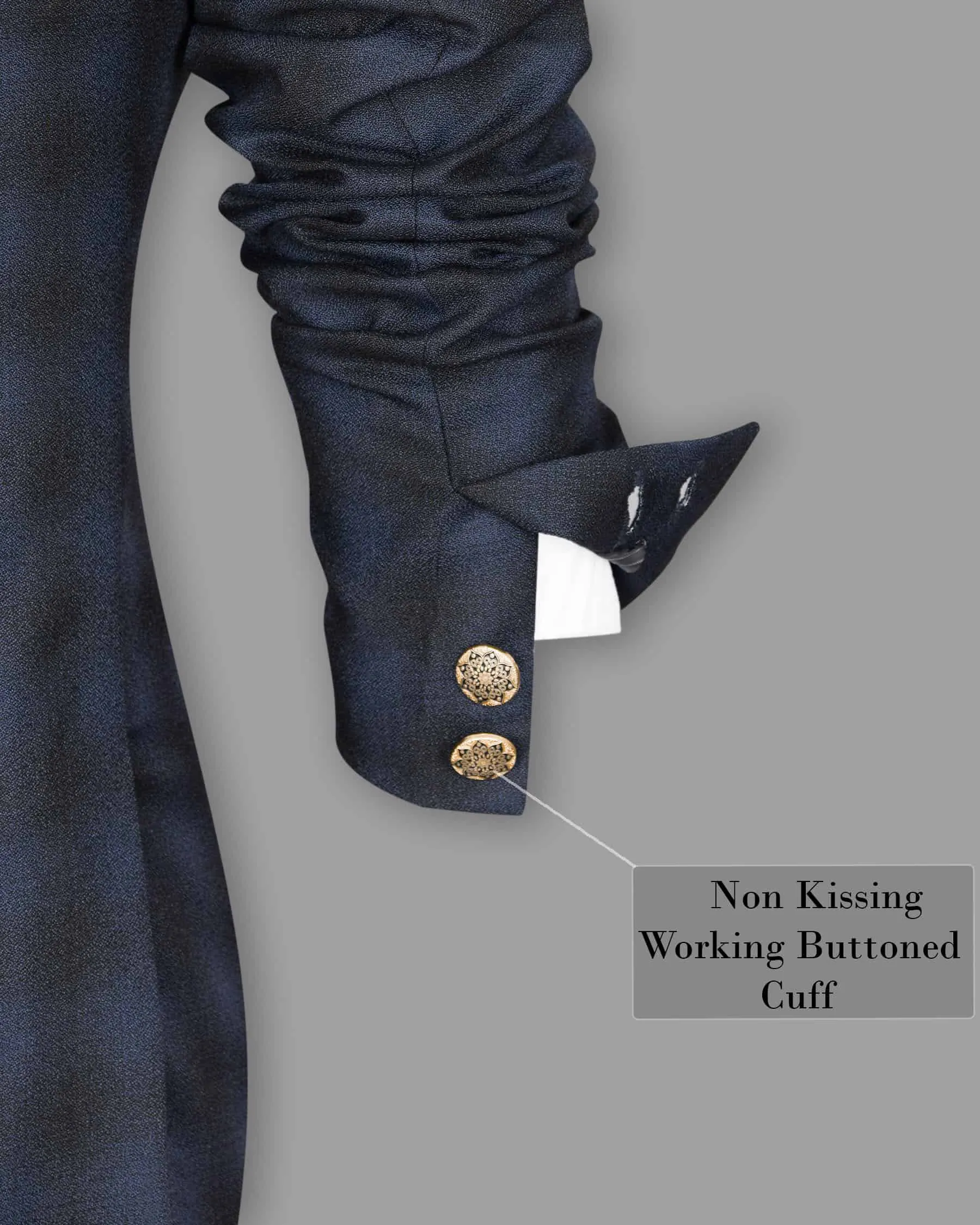 Zodiac Blue Plaid Bandhgala/Mandarin Wool-Silk blend Blazer